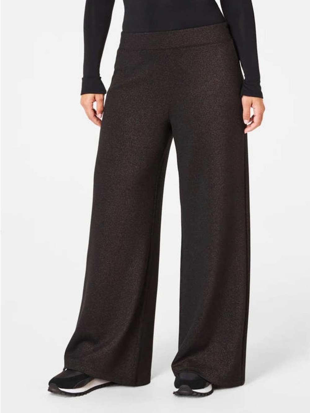 SPANX AirEssentials Shimmer Wide Leg Pant black gold sparkle large